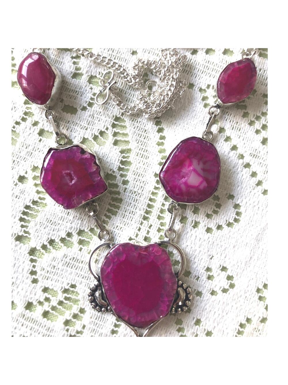 925 Pink Solar Quartz Agate Necklace 21"